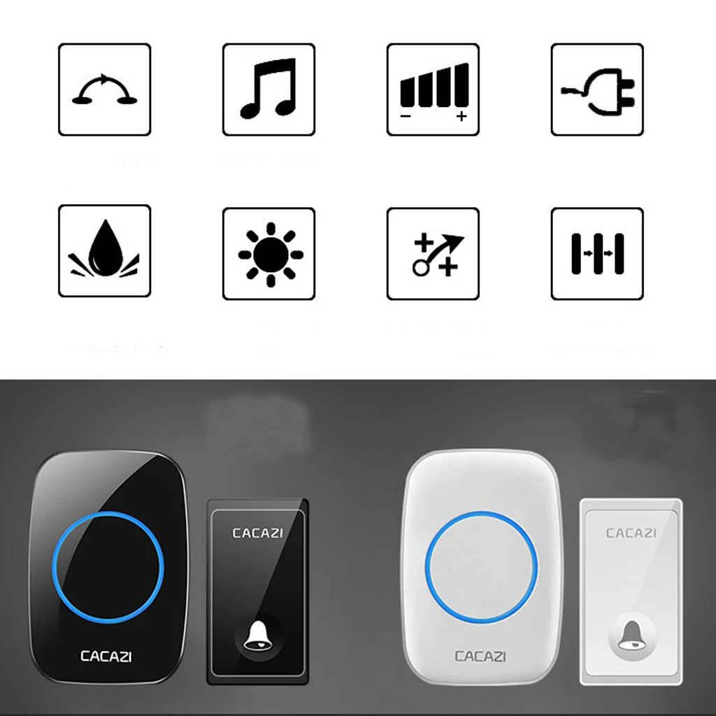 

Wireless Doorbell Wall Plug-in Cordless Door Chime 200m Range 58 Chimes 4-Level Volume LED Light US Plug