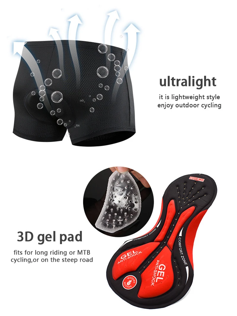 3D Padded Cycling Underwear Gel Padding Bicycle Mountain MTB