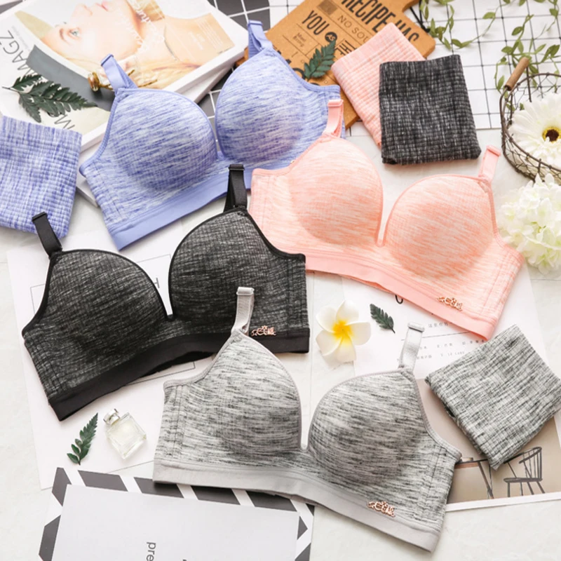 

New Women Sexy Underwear Sportswear Bra Set Fashion Wireless Breathable Bras Small Chest Underwear Non-magnetic Lingerie Set