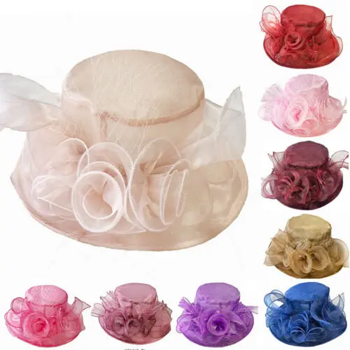 

Women Kentucky Derby Hat Wide Brim Wedding Tea Party Church Organza Hats