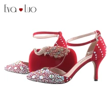 BS006 индивидуальный заказ острый носок красный обувь со стразами и Комплект с сумочкой в тон Для женщин D'Orsay свадебные туфли платье сандалии плюс Размеры