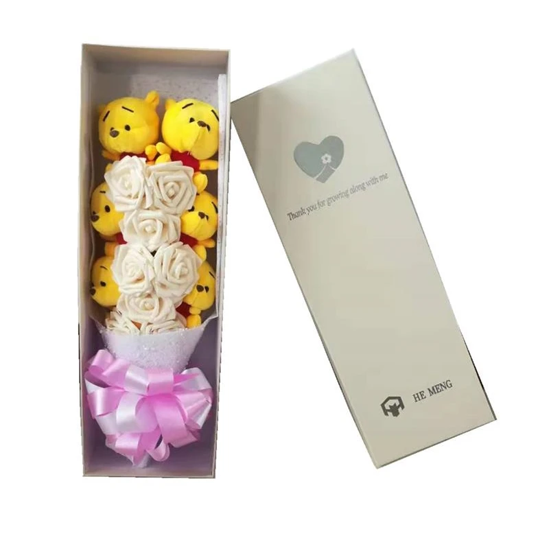 

Lovely stuff animal teddy bear plush toys cartoon bouquet gift box with fake flowers creative gifts for Graduation/Birthday