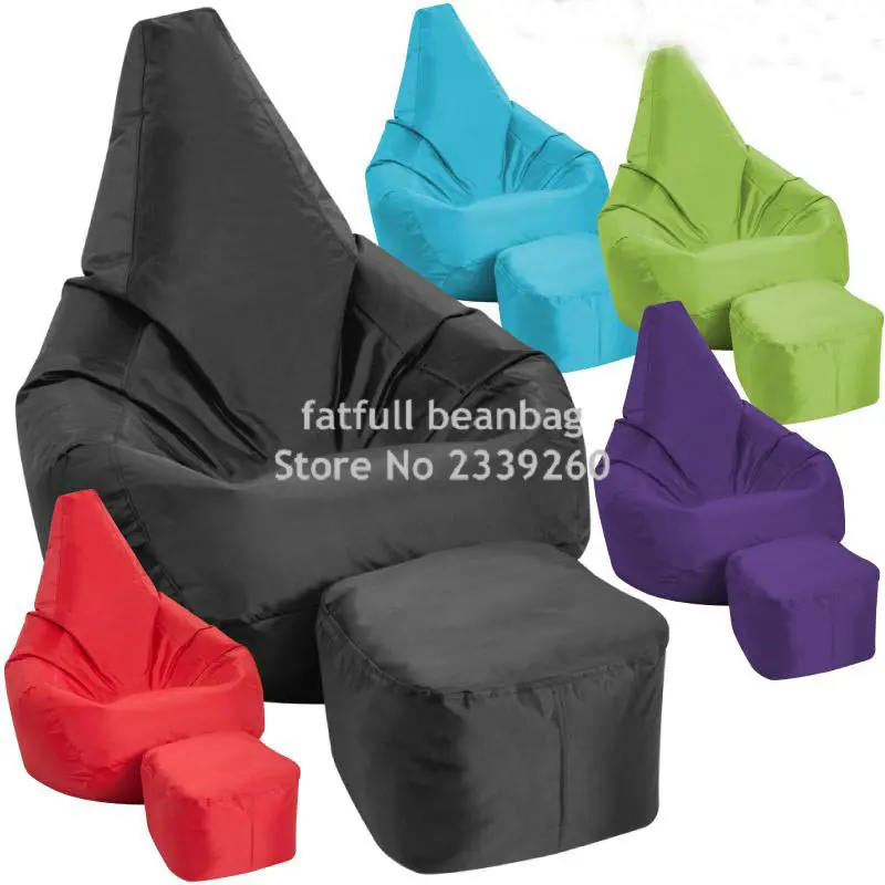 Cover only No Filler-orange outdoor and indoor bean bag , waterproof beanbag lounger with square stool ottoman set