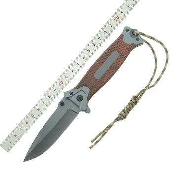 

High Quality Brown Titanium Tactical Knife Folding Titanium and Wood Handle Rescue Hunting Knife Survival Sharp Blade EDC Tool
