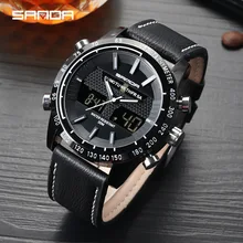 SANDA, Брендовые спортивные мужские часы с хронографом, водонепроницаемые, кожа, светящиеся, военные, цифровые часы, кварцевые часы, мужские часы
