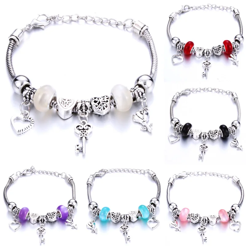 

Romantic Love DIY Charm Bracelet Love Heart Key and Lock Bracelet for Women Jewelry Christmas New Year's Gift