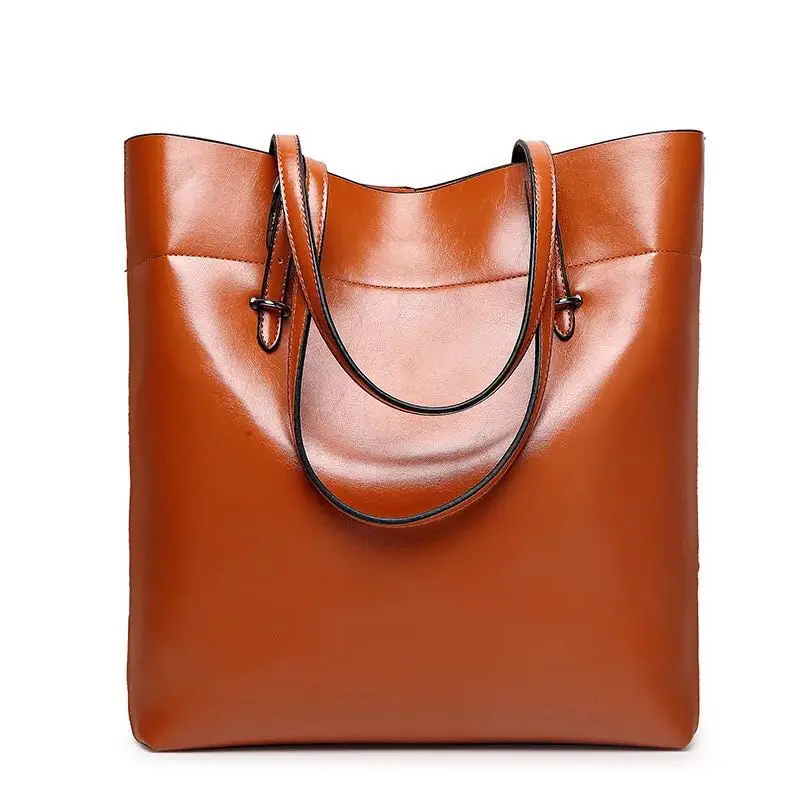 

Large Capacity Women Fashion Tote Bags Wax Oil Leather Handbags Fashion High Quality Tote Bags Shopping Bag Casual Shoulder Bags