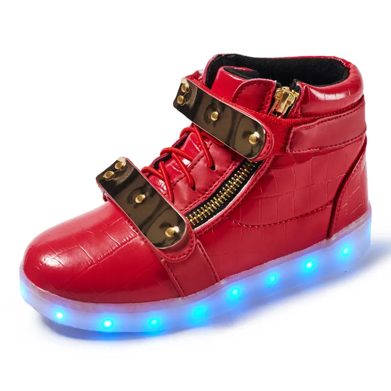 Светящаяся обувь с двойными липучками для мальчиков и девочек; Модные Повседневные детские дышащие детские кроссовки - Цвет: Red
