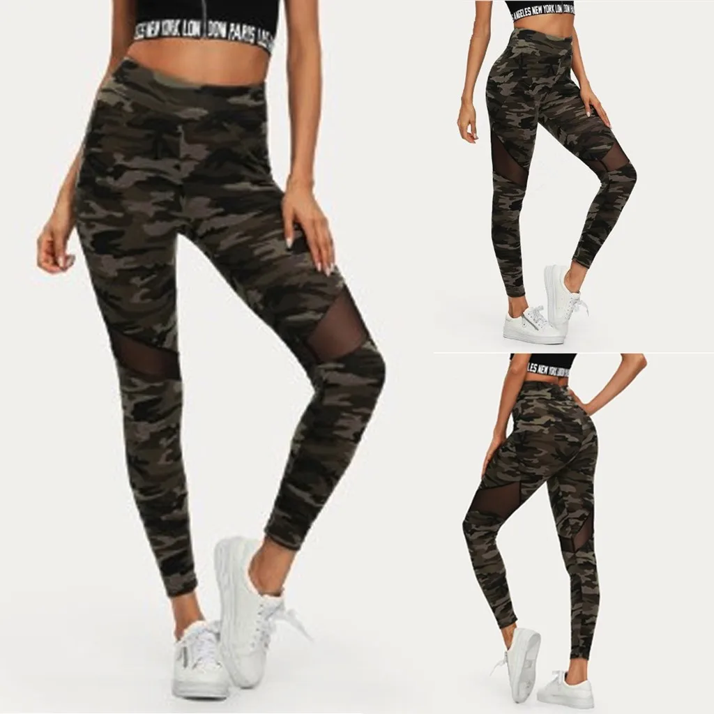 Fashion Womens Leisure Mesh Camouflage Splice Tight Long Pants Leggings Workout Fitness Clothing Training ropa de mujer 30 | Женская
