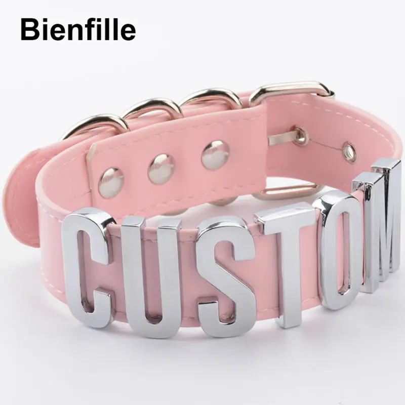 Online Regalo romántico personalizado gargantilla Collar cuero PU personalizado nombre gargantilla Cosplay elegir letras Collar mujeres