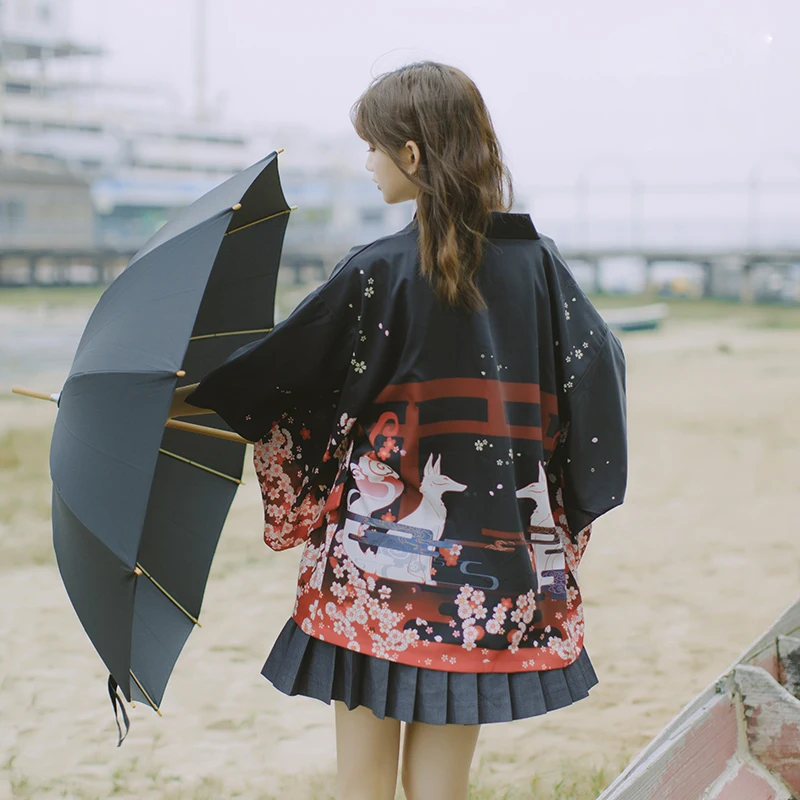 Японский Fushimi Inari Taisha Fox Sakura, кимоно с принтом Haori Yukata, летний солнцезащитный кардиган, пальто для женщин и мужчин, косплей, парные Топы