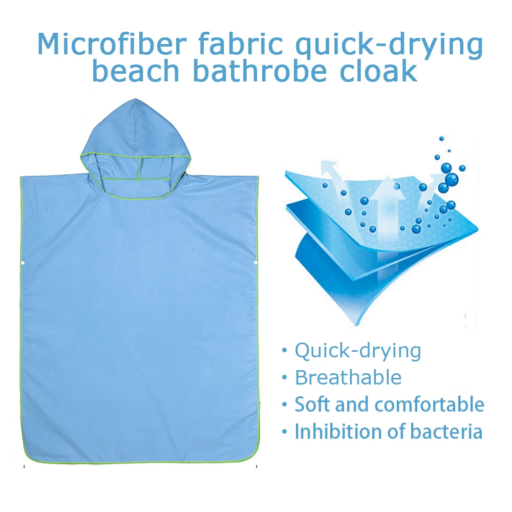 Kids Beach Bathrobe Absorbent Microfiber Changing Poncho Blue Children Hooded Towels for Changing Cloth on Beach Christmas