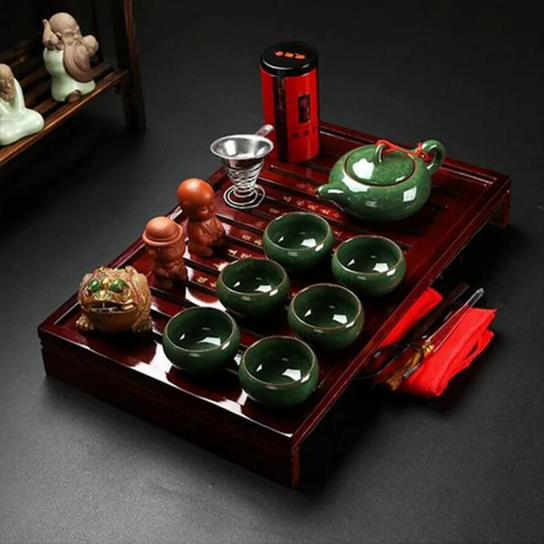 Китайский чайный набор кунг-фу посуда для напитков фиолетовая Глина Керамика Binglie три варианта включают в себя чайник чашка супница заварки чайный поднос - Цвет: Зеленый