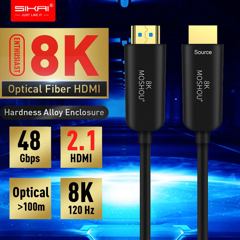 HDMI 2.1 Cable MOSHOU hdmi 8k in HDMI Cables Optical Fiber Ultra-HD (UHD) 120Hz 48Gbs with Audio Vi