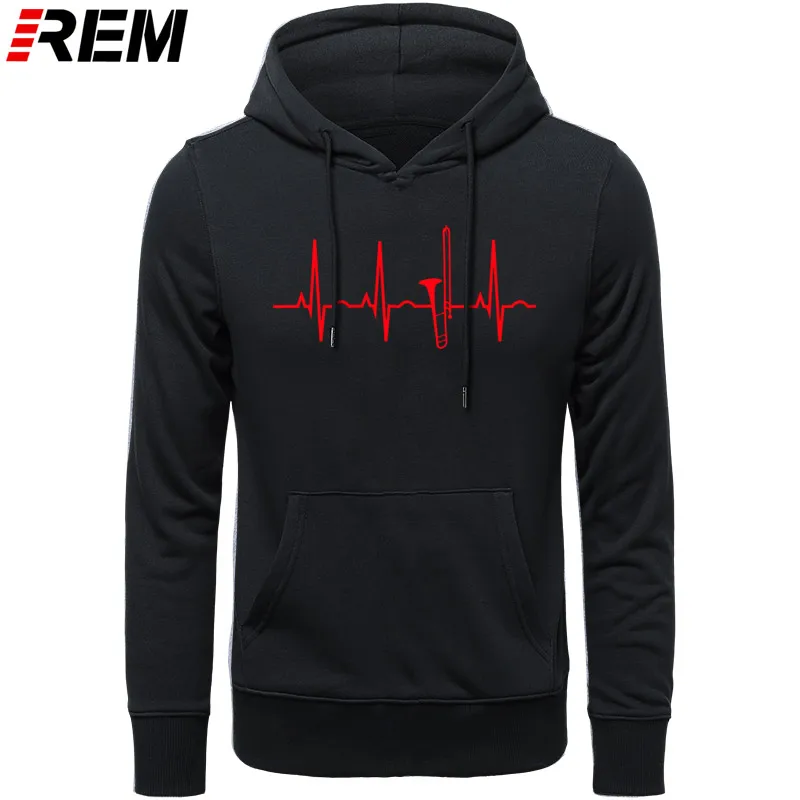 Худи REM, играющий на тромбоне-тромбон Heartbeat Band Tee, мужские толстовки с принтом, толстовки - Цвет: BLACK RED
