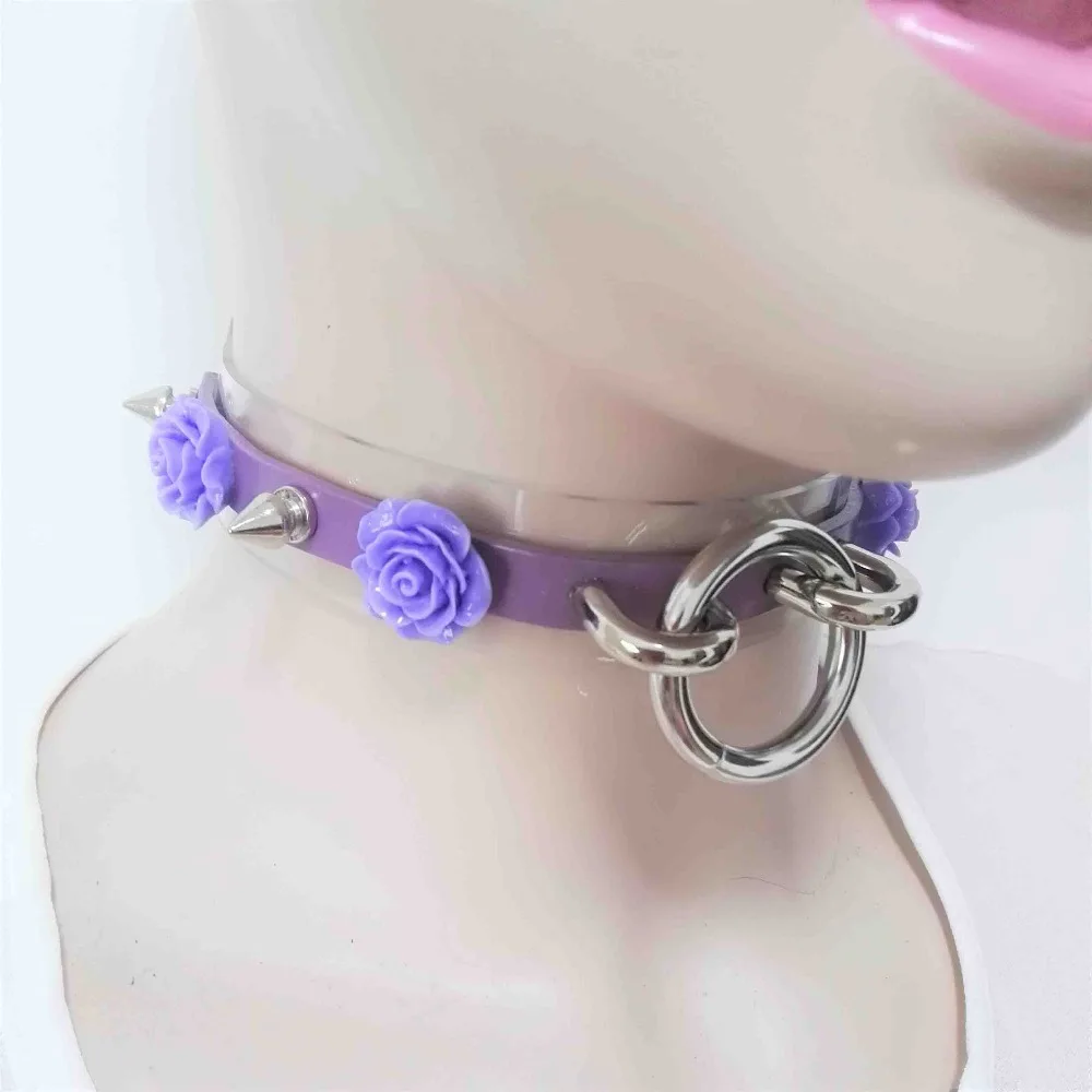 Harajuku Leather Punk Choker Necklace Flower O-Round Rivets Collar Handmade