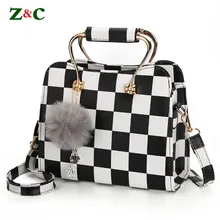 Newest Women Brand Black&white Plaid Design Handbag Flap Tote Bag Female Shoulder Bags High Quality Leather Crossbody Bags Purse brown bag high quality leather messenger bags brand fashion design cross body flap box handbag black green white color