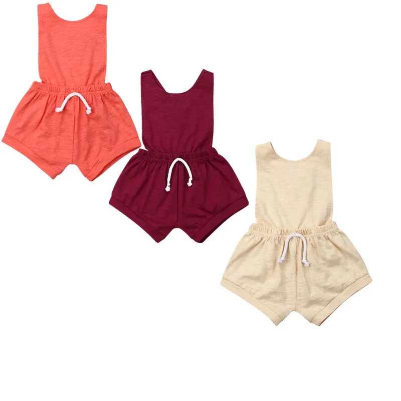 

Newborn Baby Girls Backless Sleeveless Solid Romper Jumpsuit Outfit Set Sunsuit Playsuit Size 0-24M