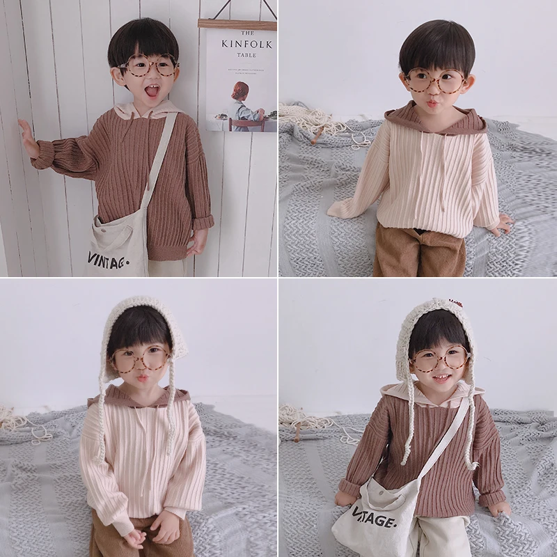 

Boys and Girls Autumn Sweater Shirt for 1-8 Years Old Baby Clothes Children Long Sleeve Knitted with Hat Casual Clothing