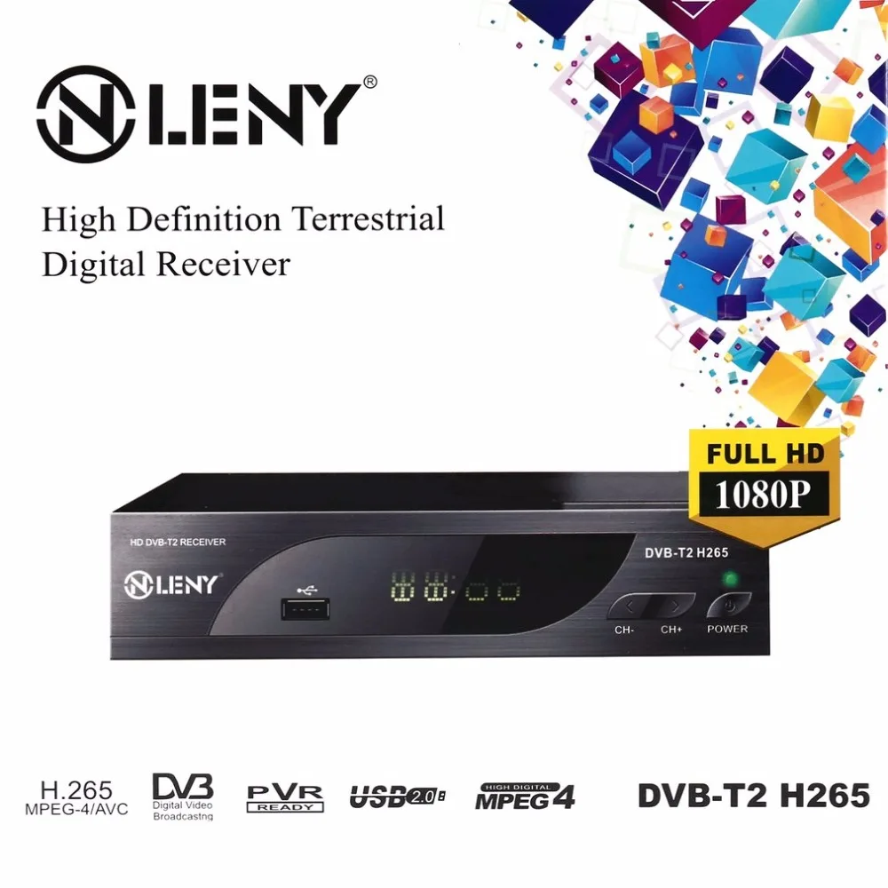 

DVB-T2 H.265 Full HD 1080P High Definition Digital Terrestrial Receiver USB2.0 Port with PVR Function and External HDD Black