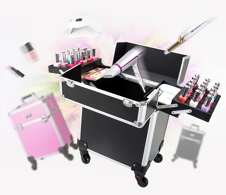 Портативный профессиональная сумка на колесиках косметичка чемодан для макияжа с колесами большой Ёмкость Для женщин коробка ногти