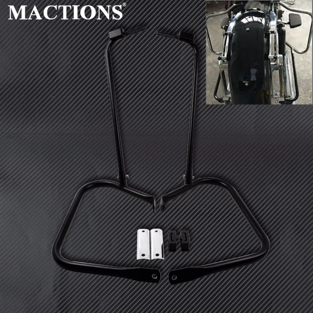 Motorcycle Saddlebag Bracket Guard W/ Support Bar Black/Chrome For