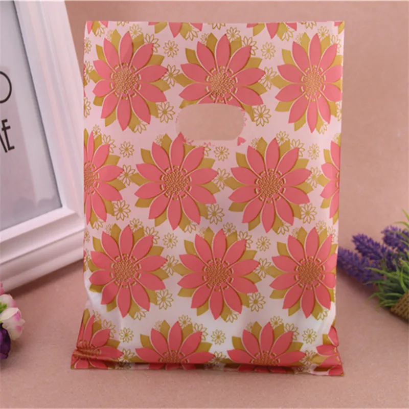 New Design Wholesale 100pcs/lot 20*25cm Sunflower Gift Packaging Bags With Handles Plastic ...