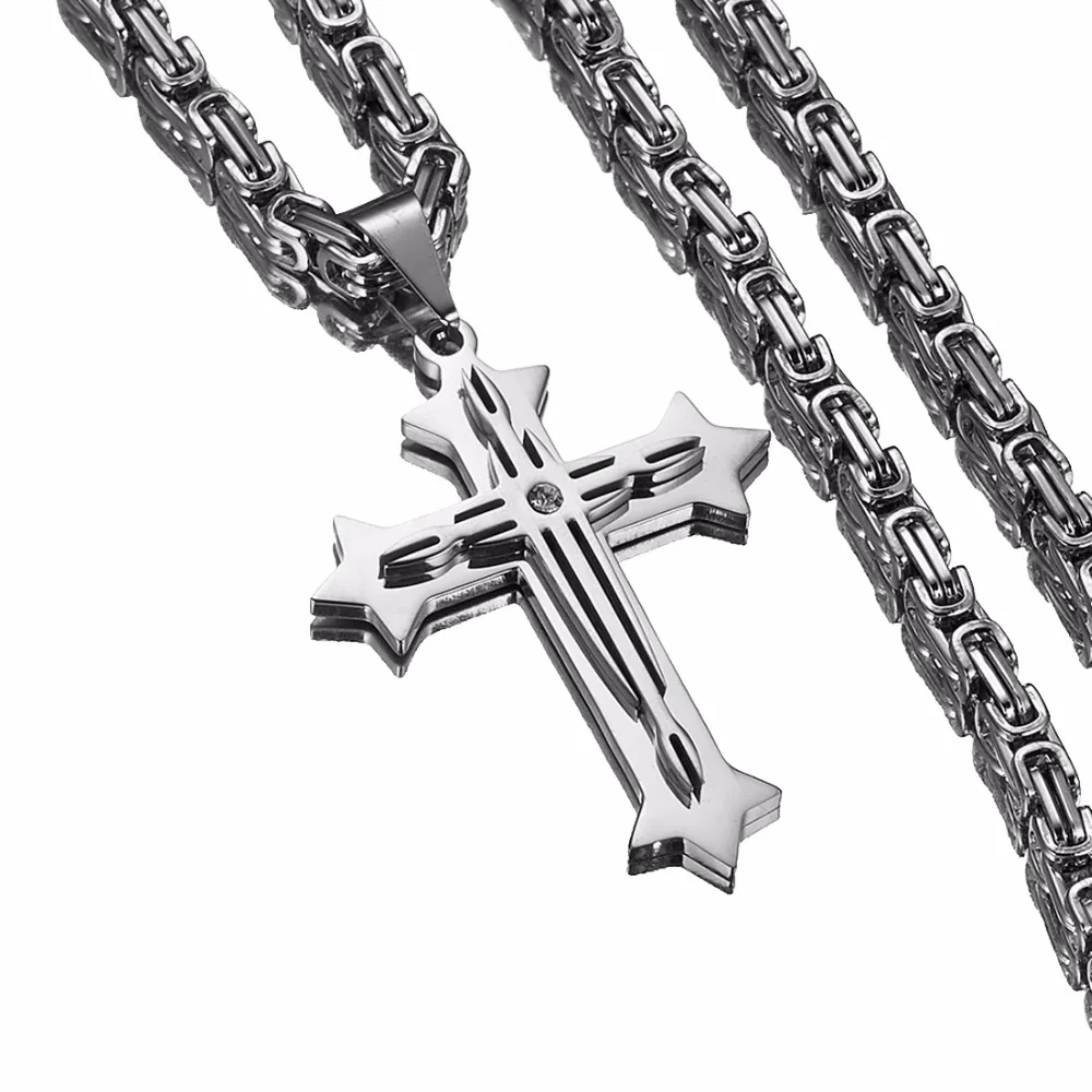 New Design Silver Cross Necklace Men Stainless Steel Christs Pendant