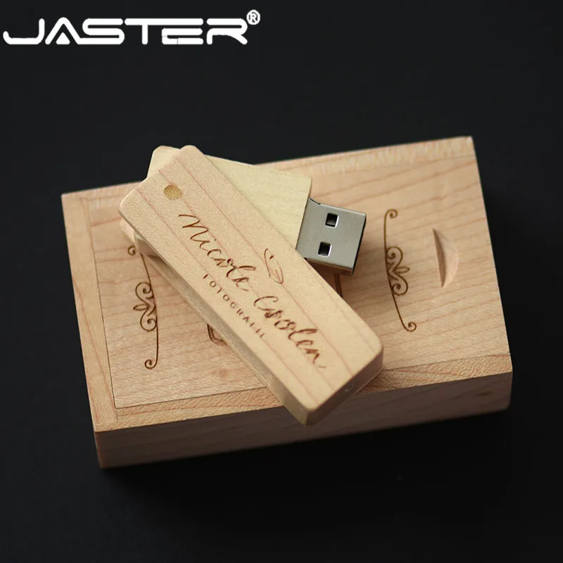 

JASTER hot selling creative Rotate Wooden USB+BOX pen drive(over 10pcs free LOGO) USB 2.0 4GB 8GB 16GB 32GB 64GB USB flash drive