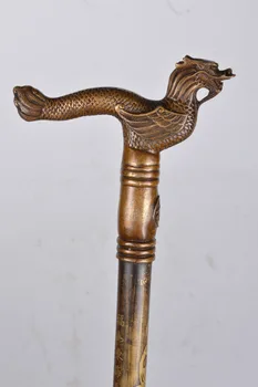 

COLLECTABLE OLD DECORATION HANDWORK VINTAGE RARE BRONZE DRAGON HEAD CRUTCH