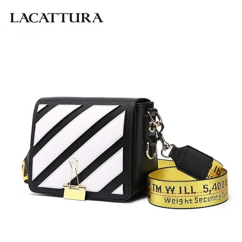 

LACATTURA 2018 New Women Messenger Bags Stripes Pattern High Quality Leather Handbag Lady Small Shoulder Bag Womens Crossbody