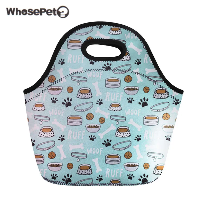 

WHOSEPET Thermal Lunchbox For Women Dog Bone Paw Print Japanese Snacks Children Cute Breakfast Box Neoprene Lunch Bag For Ladies