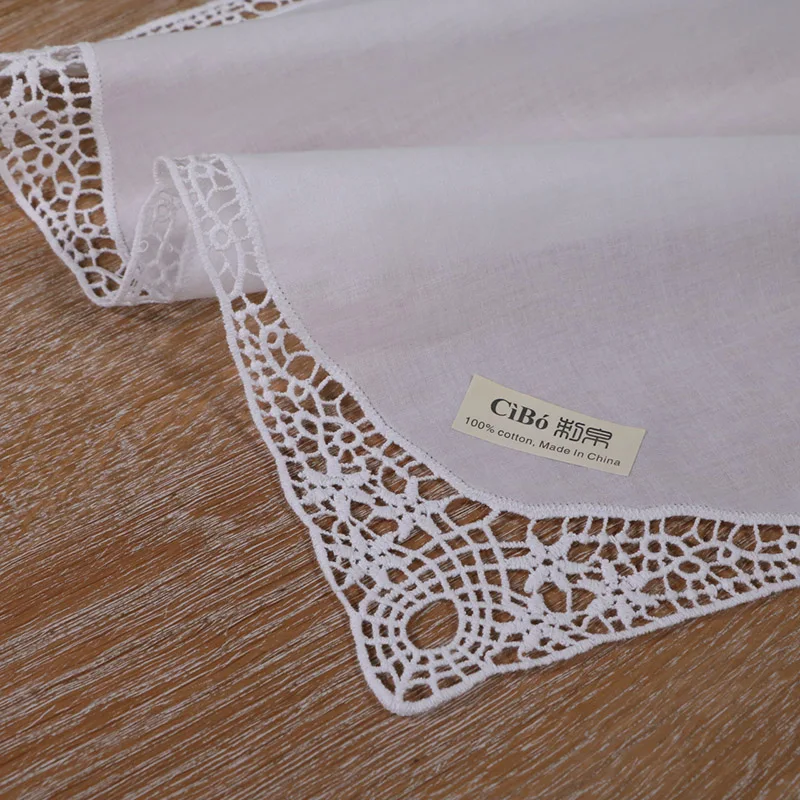 

D603: White premium cotton lace handkerchiefs blank crochet hankies for women/ladies wedding gift