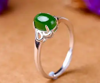 

Hetian Biyu Silver Inlay Ring Small Ring j10#