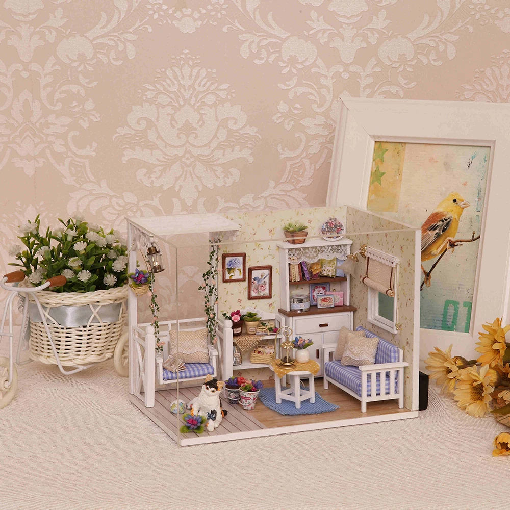 Doll House Furniture DIY Miniature Model Dust Cover 3D Wooden Dollhouse Christmas Girlfrend Gifts Toys For Children Kitten Diary