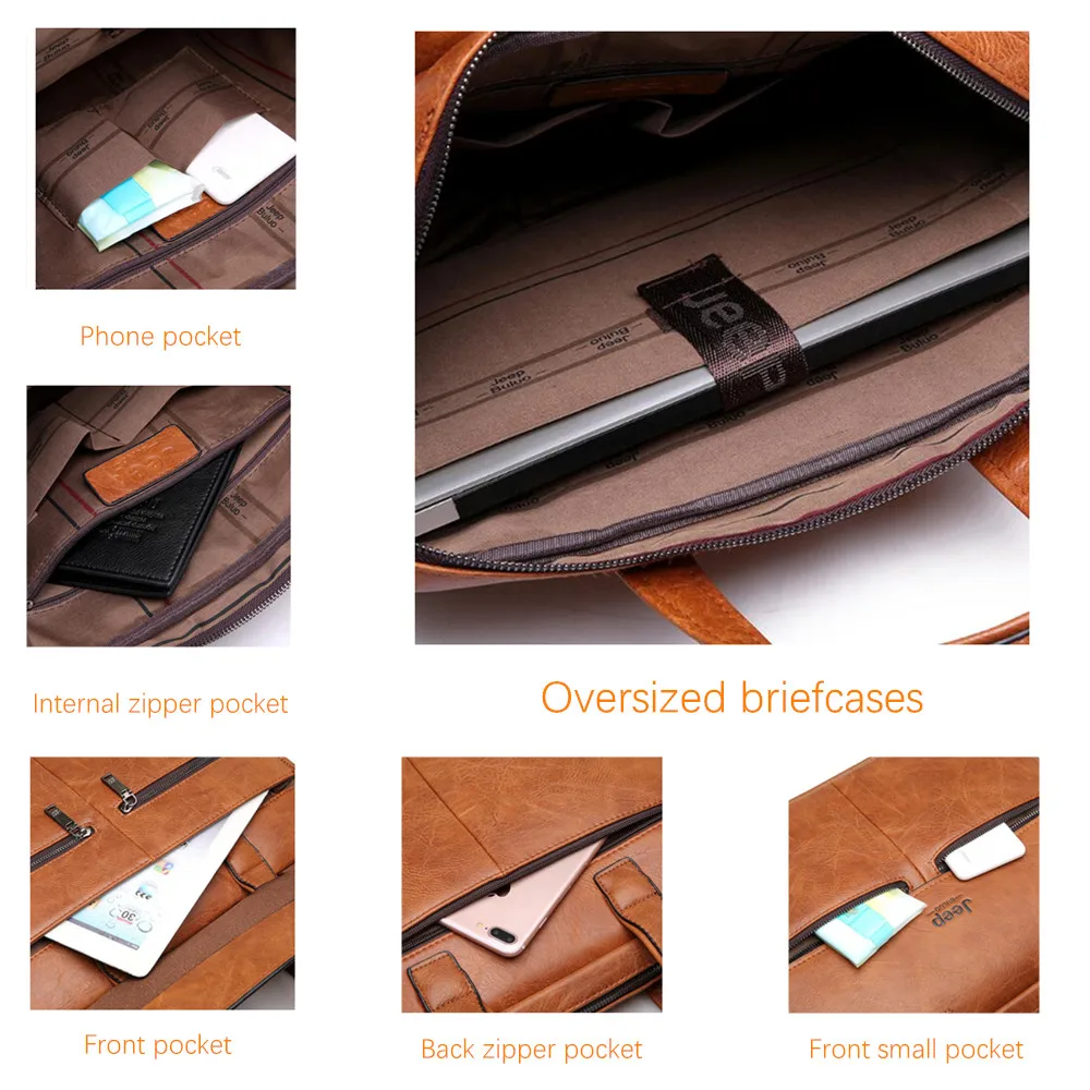 JEEP BULUO Famous Brand Men Bags Business Briefcase Bag Cow Split Leather High Quality Travel Bags For 14" Laptop A4 Male Bag