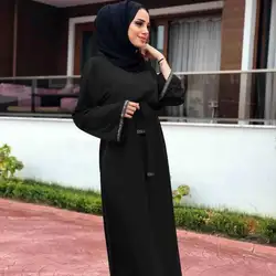 2019 Для женщин мусульманских Абаи платье с круглым вырезом и длинными рукавами в стиле пэчворк красные, черные кафтан мусульманская одежда