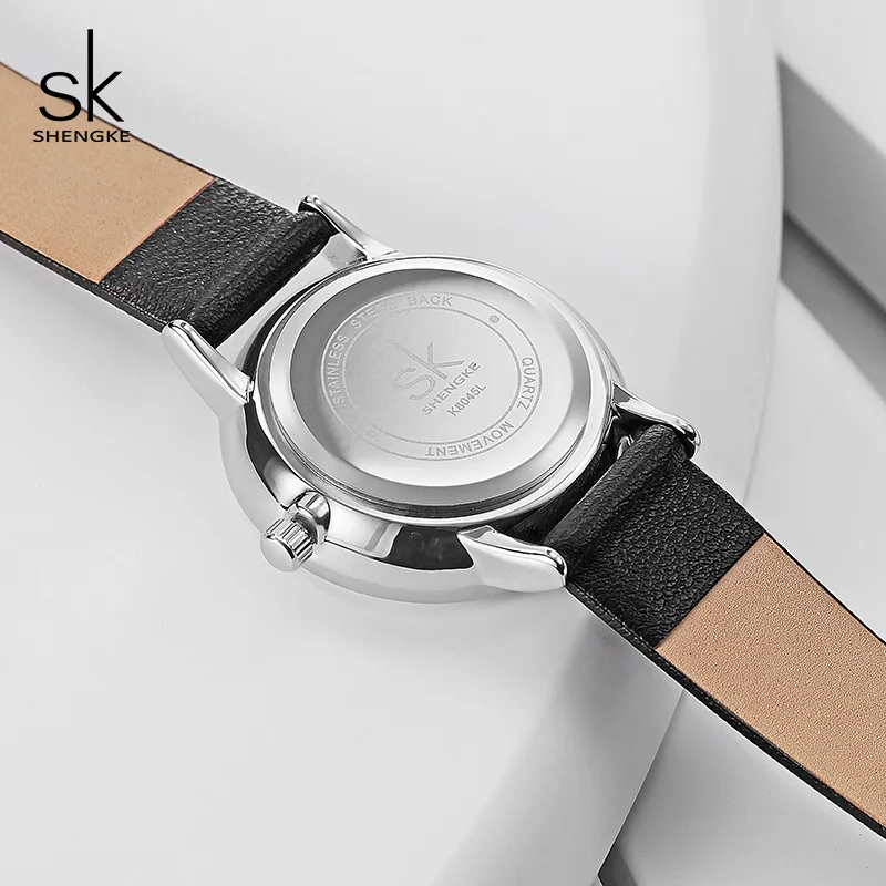 Cena Shengke kreatywna ręka moda kobiety zegarki czarne skórzane damskie zegarek na rękę kwarcowy zegar Reloj Mujer 2019 SK Montre Femme