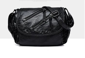 

Female bag simple style soft waterwashed leather fashion bag vintage messenger shoulder bag black vftgy67