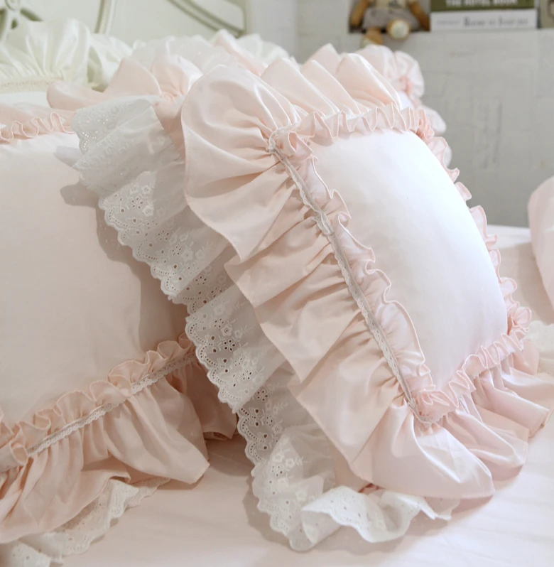 Милый розовый Европейский Вышитый Чехол на подушку, кружевная хлопковая наволочка с оборками, многослойный элегантный Чехол на подушку принцессы