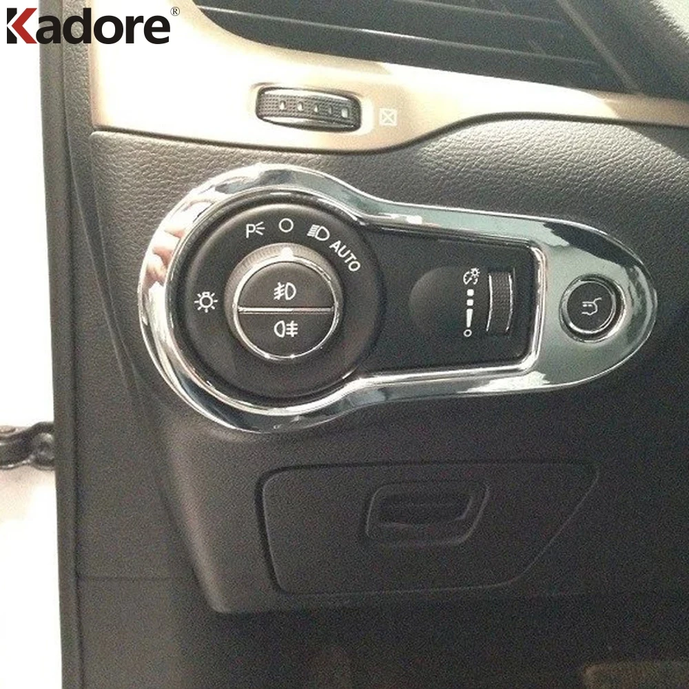 For Jeep Cherokee 2014 2015 2016 Chrome Inner Air Vent Outlet Cover Headlight Switch Button Knob