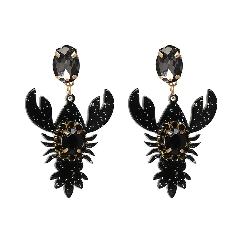 Lobster Earrings Women Personality Fashion Alloy Crystal Earrings 2018 Korean Trendy Big Drop Earrings For Women Black Red Color