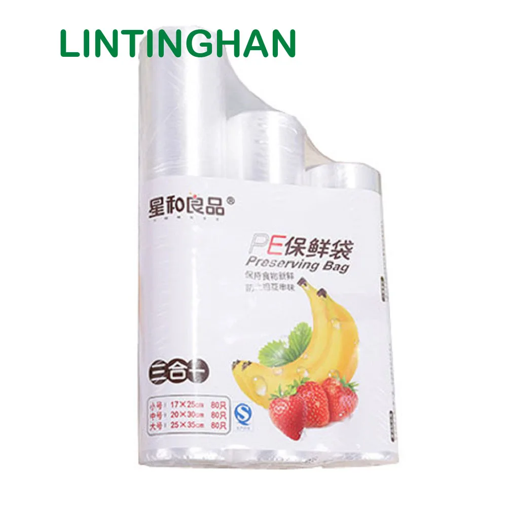 

LINTINGHAN three-in-one plastic bag thick food storage bag plastic fresh shopping bag portable storage bag set wholesale