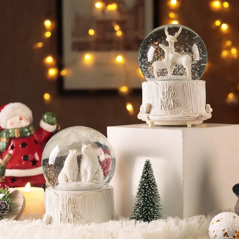 

Fairytale Polar Bear Elk Crystal Ball Music Box Music Luminous Automatic Snow Drift Music Box Christmas New Year Gift mx12101546
