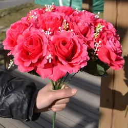 24 Главы/Букет искусственных цветов Шелковый поддельные розы цветы домашний праздник магазин офис Свадебные украшения невесты букет