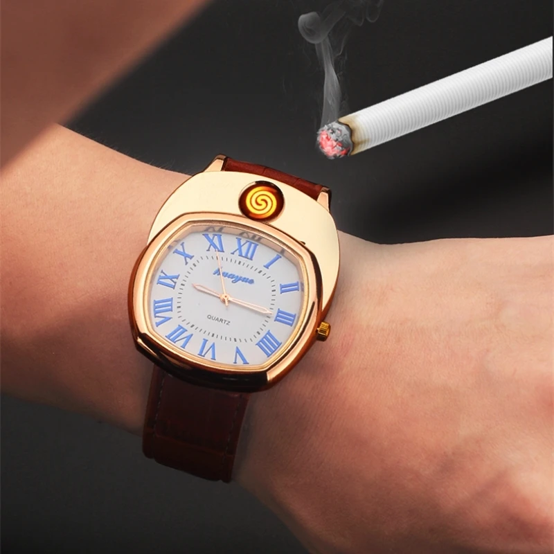 Часы мужские с usb-зарядкой кварцевые зажигалки часы ветрозащитная Зажигалка горячие спортивные повседневные наручные часы A0688 1 шт