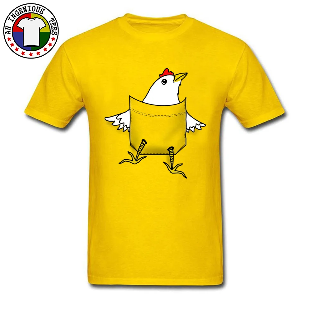 Slim Fit Funny pocket chicken Men Top T-shirts On Sale April FOOL DAY Short Sleeve Tops Tees Round Collar 100% Cotton T Shirt Funny pocket chicken yellow