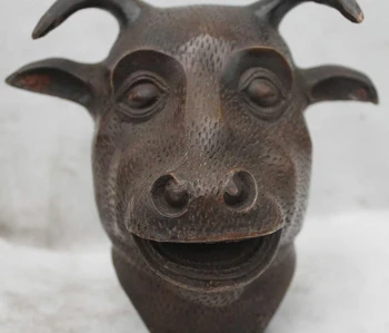

5"Chinese Fengshui Bronze Lucky Zodiac Year Ox head Statue sculpture