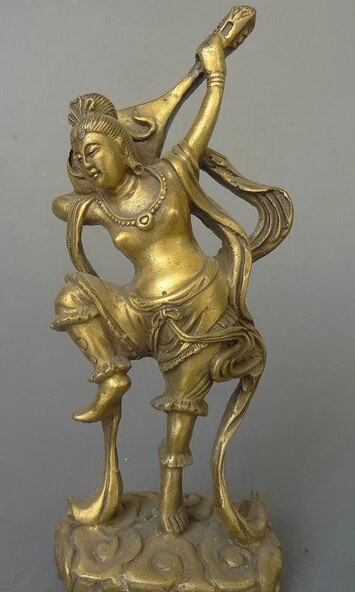 

R0720 Details about 8" Chinese Royal Family Brass Belle Beautiful Women Play Lute Goddess God Statue B0403