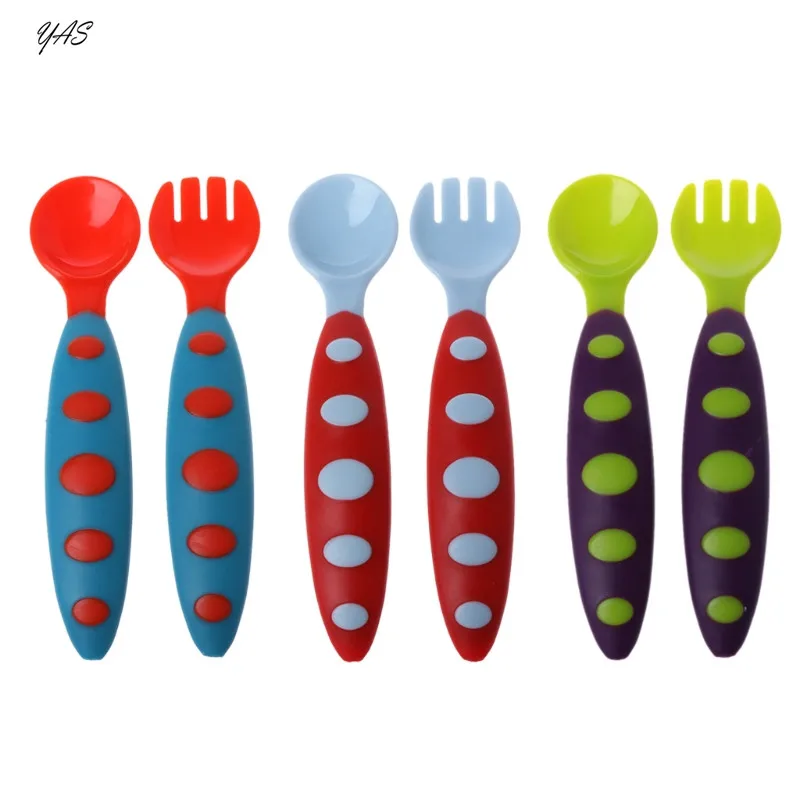 

1 Set Baby Tableware Spoon Fork Dishes Soft Feeding Food Fruit Children Utensils